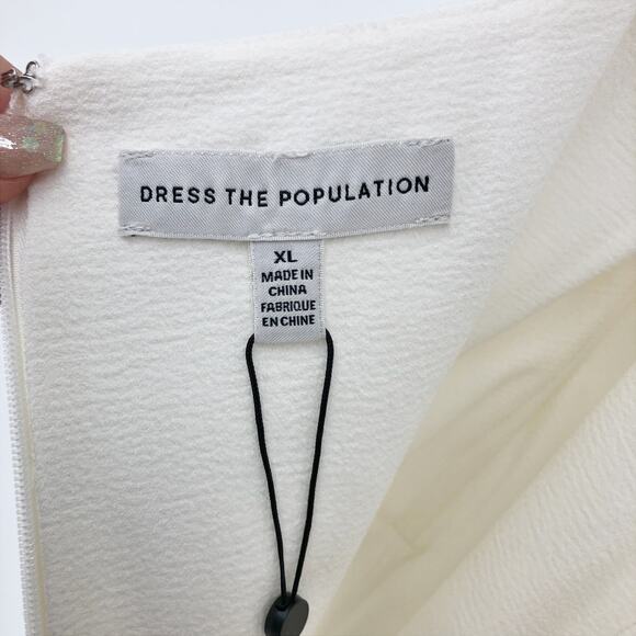DRESS THE POPULATION Estella Gown XL Off-White Maxi Dress Body-Con Side Slit NWT - Picture 9 of 12